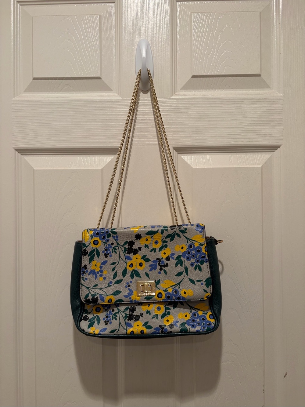 Emma & Sophia Multicolor Floral Shoulder Bag Gold Chain Strap Turn Lock Lined